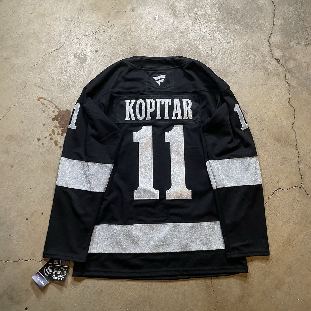Los Angeles Kings #11 Anze Kopitar Black and Silver Hockey Jersey Men's L 52